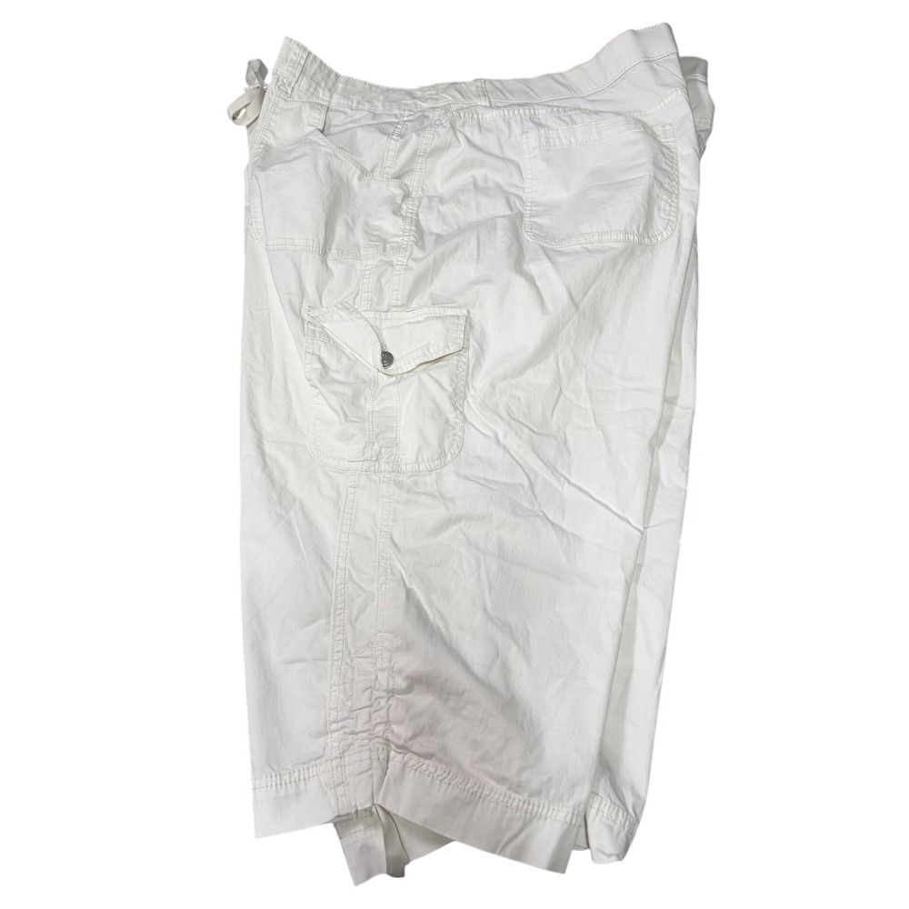 Faded Glory Cargo Capri Pants 26W White Cotton Stretch Plus Size Cropped Tie Hem